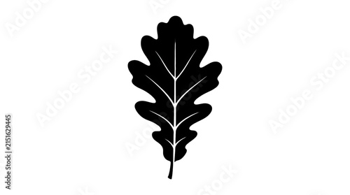 Oak leaf silhouette, black botanical foliage icon on white background, minimalist nature symbol for logo design and branding