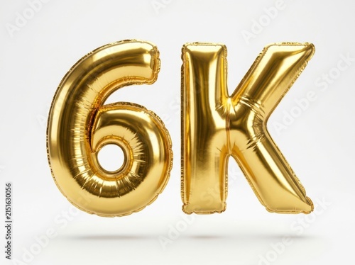 Shiny Gold Foil Balloon Number Six K Representing Six Thousand Social Followers