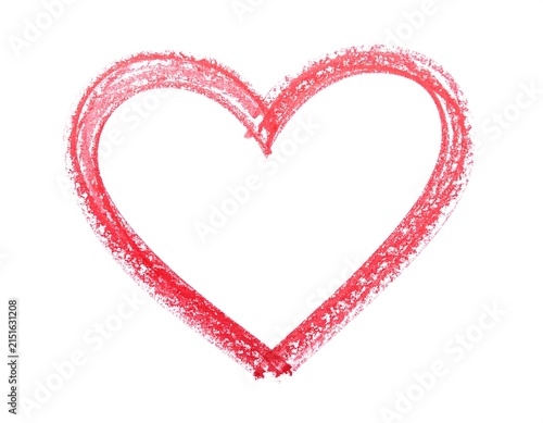 Bright red heart shaped ribbon isolated on white background.