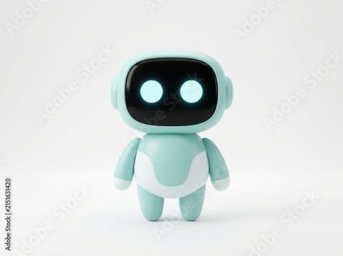 A cute mint green robot character with glowing eyes on white background