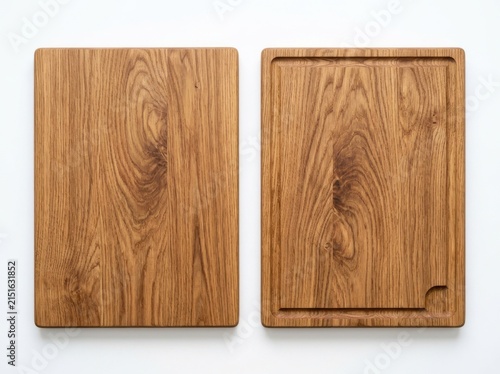 Two Rectangular Natural Oak Wood Cutting Boards Isolated On A White Background