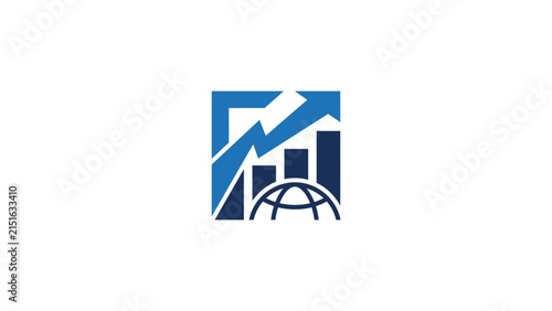 Global Business Growth Icon With Rising Bar Chart