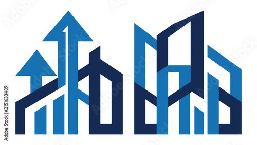 Abstract Real Estate Development And Financial Growth Icon Set