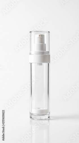 Minimalist Transparent Acrylic Airless Serum Bottle Mockup On White Background