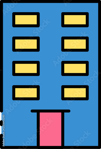 Colorful vector illustration of a modern office building with blue walls and yellow windows
