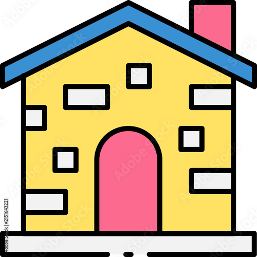 Vibrant Illustrated Stone House Icon Featuring A Colorful Roof And Arched Entryway For Real Estate And Property Development Concepts
