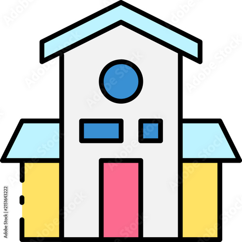 Colorful cartoon school building icon vector illustration for educational designs and children's themes