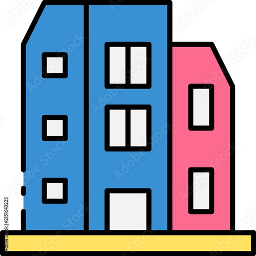 Flat design vector icon of modern city apartment buildings representing real estate and urban living