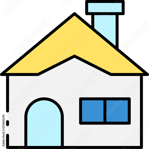 Simple vector illustration of a cozy small house with a yellow roof and blue door for residential and real estate concepts