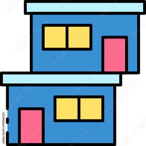 Modern Two Story Residential Building Icon Featuring Minimalist Architectural Design Elements and Contemporary Structure Style