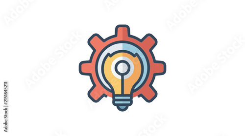 Colorful light bulb inside gear icon design.