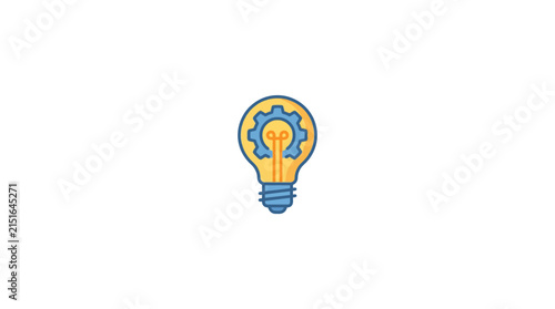 Colorful light bulb with gear icon inside.
