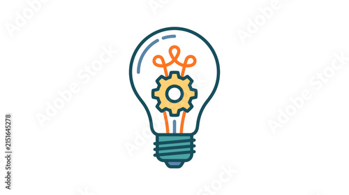 Colorful light bulb with gear inside illustration.