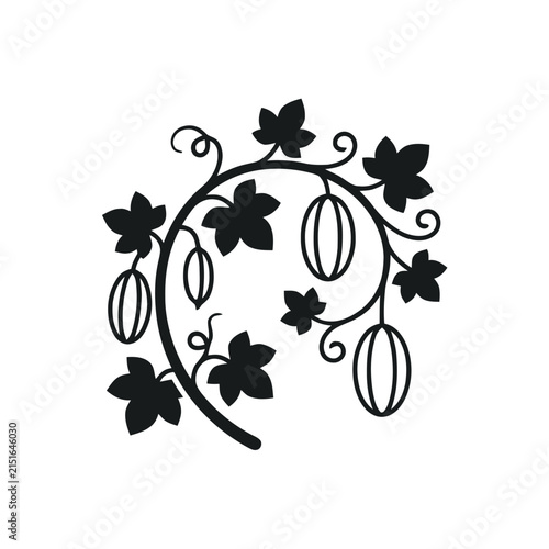 Decorative Cucumber Vine Silhouette with Fruit and Leaves