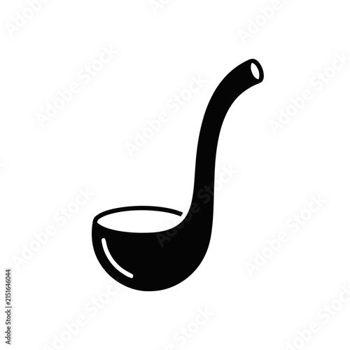 Simple black ladle silhouette on white background, kitchen utensil icon