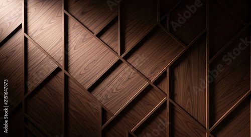 Luxury Dark Wood Geometric Pattern Background with Elegant Texture and Modern 3D Architectural Wall Design