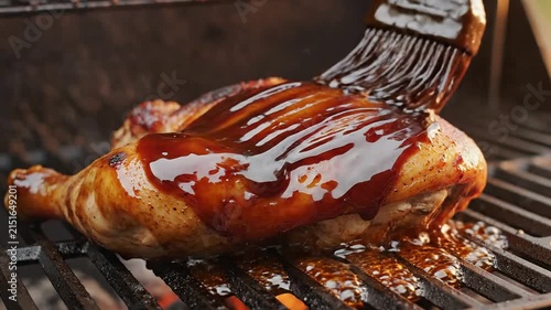 Grilled Chicken Leg Brushed With Rich Barbecue Sauce On Grill Perfect For Culinary Enthusiasts And Food Lovers