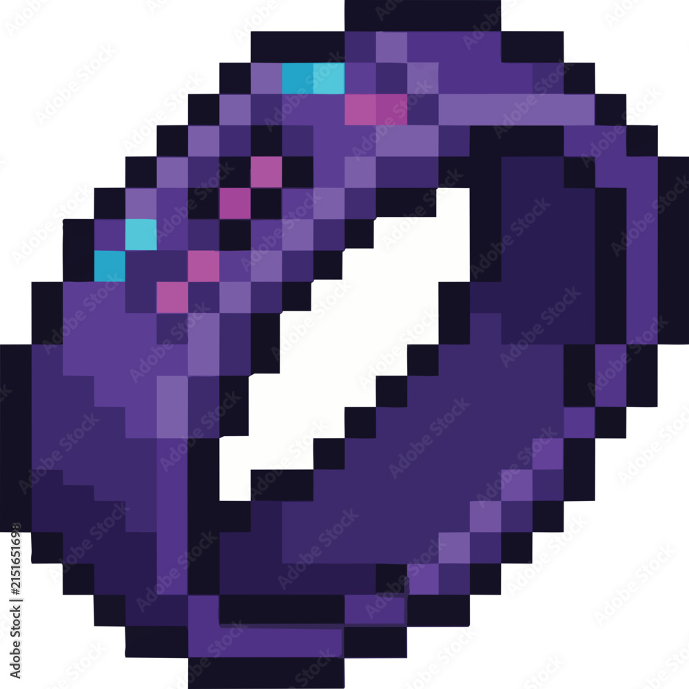 Fototapeta premium Purple pixel bracelet with glowing gemstones isolated on a white background representing digital fantasy jewelry for game asset design.