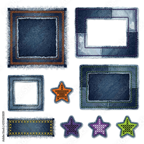 Canvastavla Vintage denim patches, retro corduroy borders, nostalgic star badges