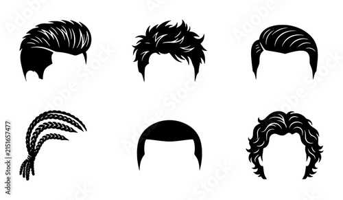 Diverse Men's Hairstyles Collection, Modern and Classic Haircuts Vector Icons Set, Stylized Hair Illustrations for Grooming and Fashion Graphics