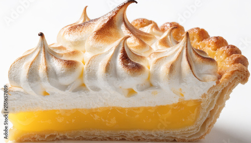 Lemon meringue pie slice golden crust fluffy toasted meringue creamy lemon filling sweet dessert close up bakery homemade delicious bright inviting