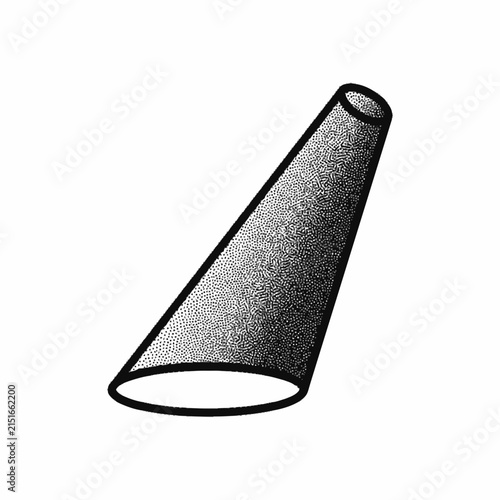 Abstract spotlight beam, cone shape with stippled texture, isolated on white background