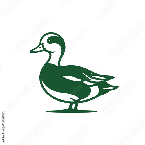Green Duck Silhouette Logo, Simple Minimalist Bird Icon