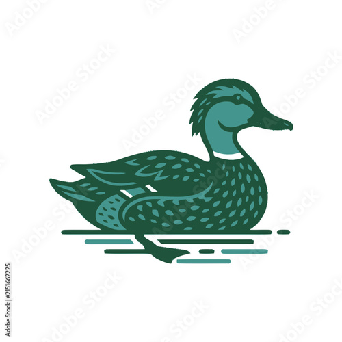 Stylized Mallard Duck Illustration - Green and Teal Abstract Art