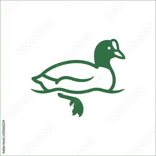 Simple Green Duck Silhouette Swimming on Water, Minimalist Icon, Vector Art