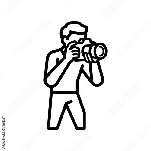 Photographer Capturing Image with DSLR Camera, Line Art Icon