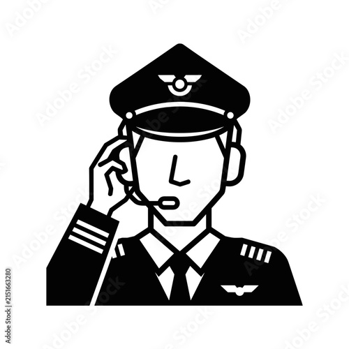 Pilot with Headset and Uniform, Aviation Professional, Communication Icon
