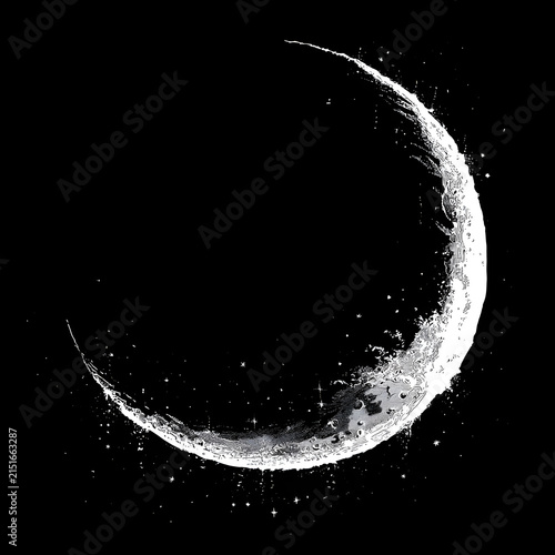 Abstract Liquid Wave Crescent Moon Formed by Water Splash and Foam
