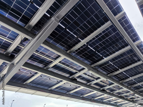 Low Angle View of Solar Panel Canopy.
Solar Parking Canopy
