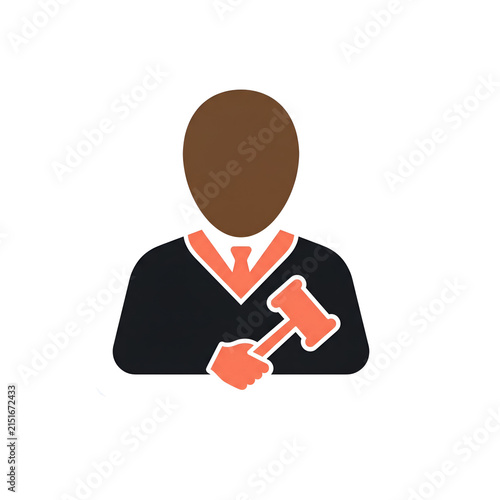 Professional judge avatar holding a wooden gavel representing legal authority and justice in modern vector illustration