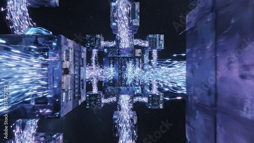 Futuristic Digital Cloud Service Architecture With Glowing Data Streams In Dark Void