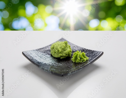 fresh green wasabi on white background