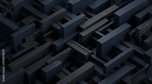 Abstract 3d background with dark blue and black geometric rectangular blocks