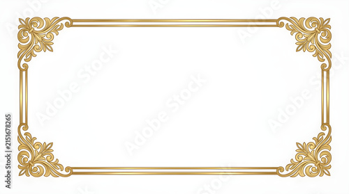 Elegant ornate gold frame with vintage floral corners isolated on white background