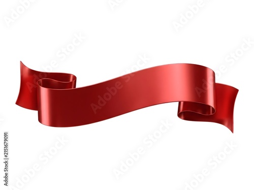 A decorative red ribbon banner isolated on a white background for festive designs and celebration headers