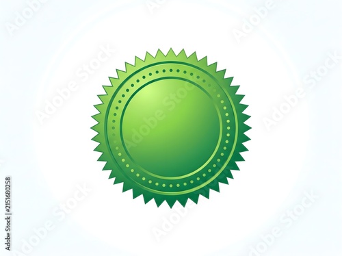 A blank green circular seal or badge with a serrated edge isolated on a white background