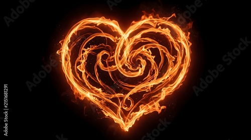 Fiery Heart Symbol of Passion and Love Ignited with Intense Flames and Warmth on a Dark Background