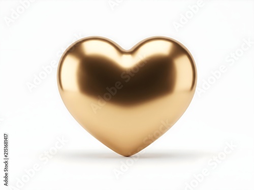 A shiny polished gold heart symbol isolated on a clean white background for romantic design projects