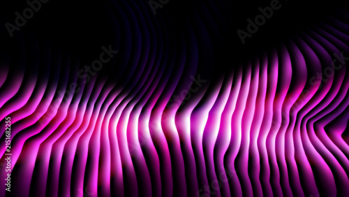 Abstract purple and pink glowing waves on a dark black background