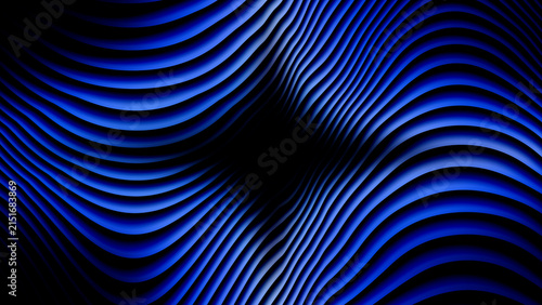 Abstract blue wavy lines forming a dark center frame on black background