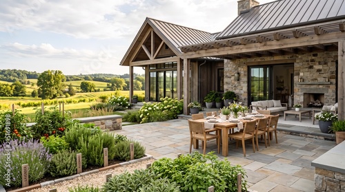 Country-style house with outdoor dining area