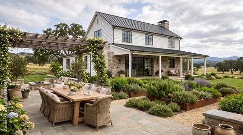 Country-style house with outdoor dining area
