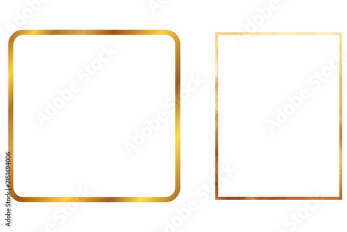 Gold frame set realistic golden square rectangle rounded line border isolated on white background luxury vector design