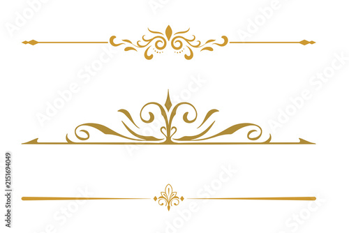 Golden vintage divider set realistic gold ornamental border swirl line flourish isolated on white background vector design