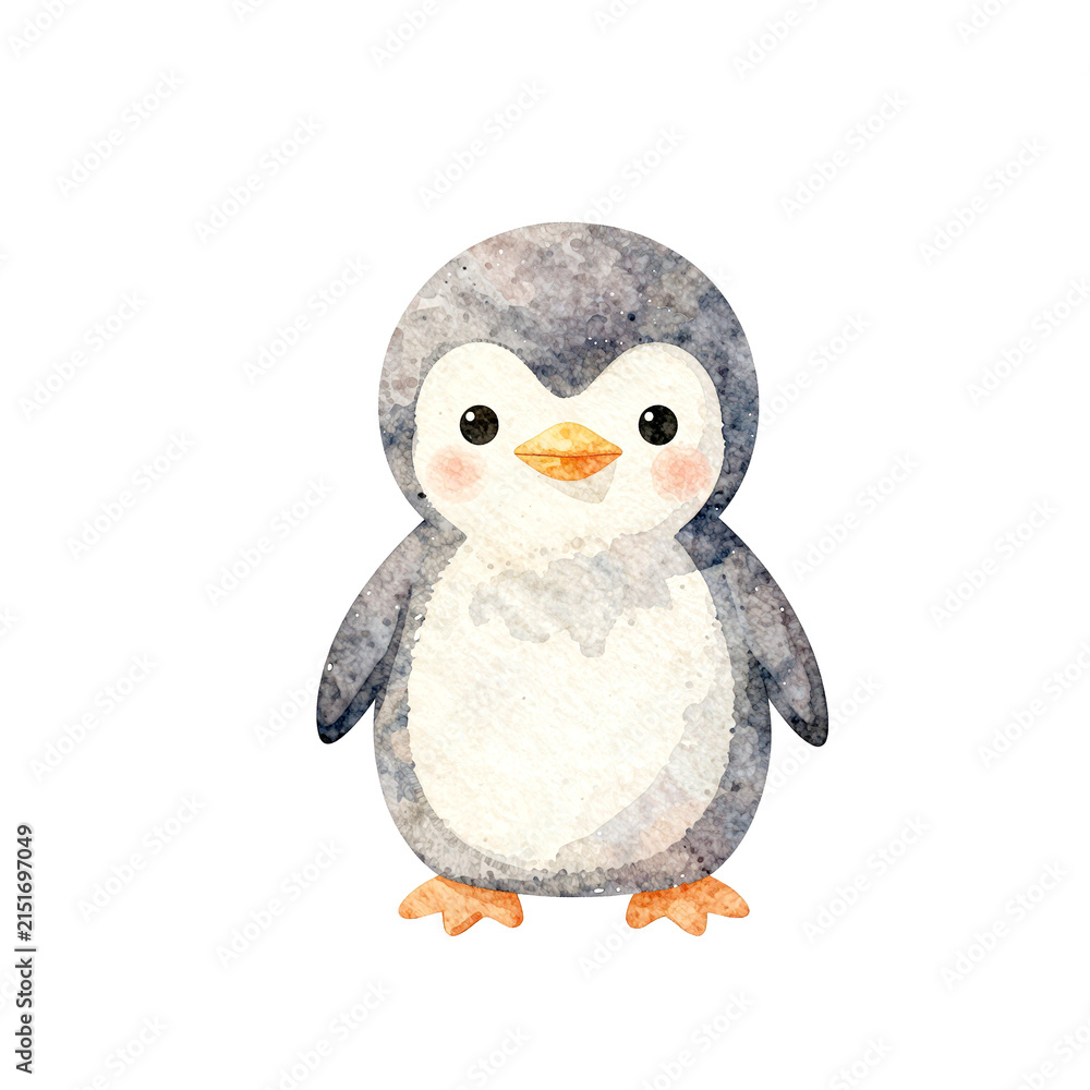Obraz premium Baby Penguin Watercolor Nursery Clipart Isolated on White Background