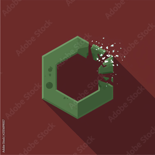 2D flat Asset for game stone cube green element materials cracked